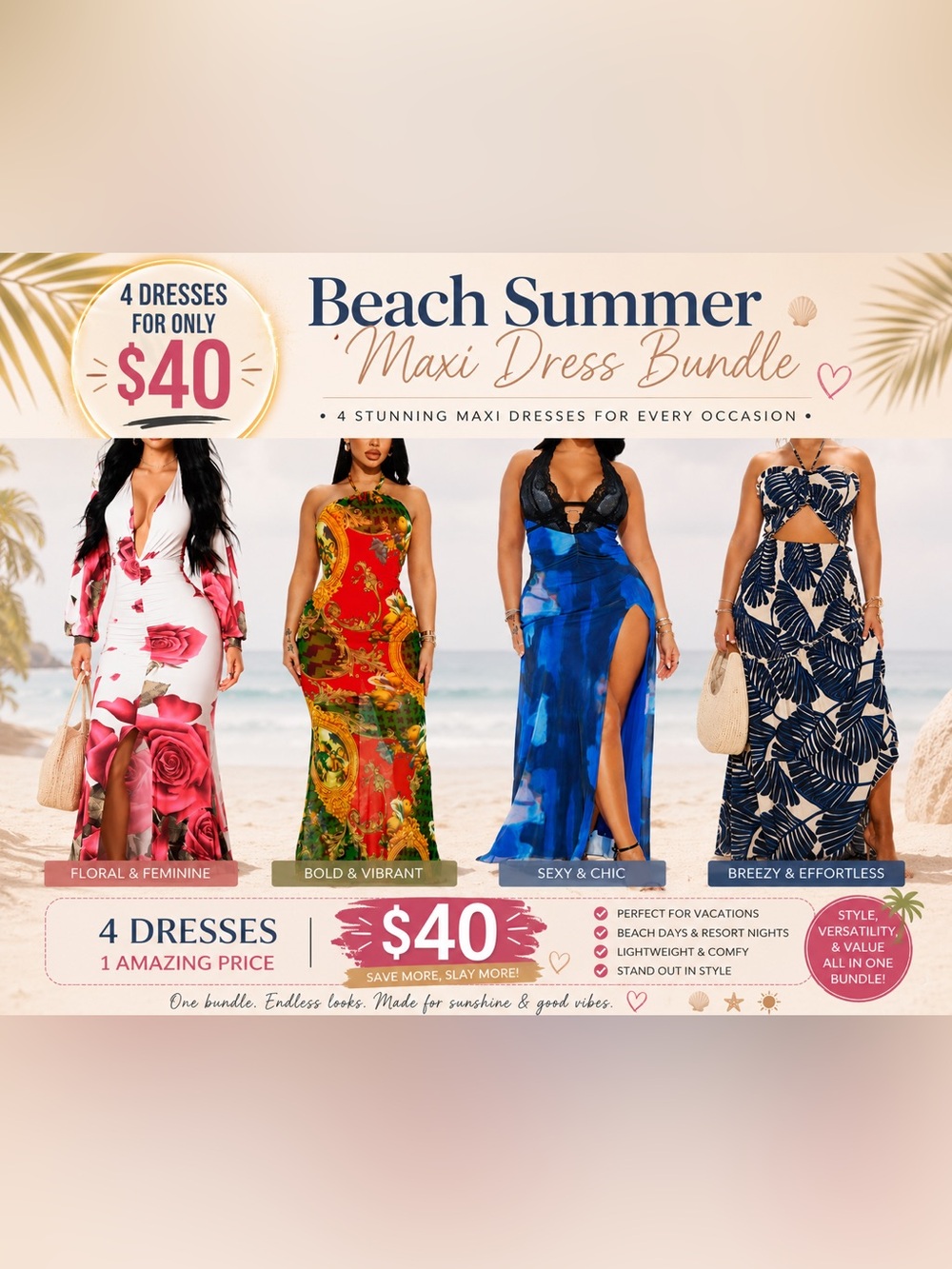 Beach Summer Maxi Dress Bundle - Floral, Red, Blue & Navy Styles